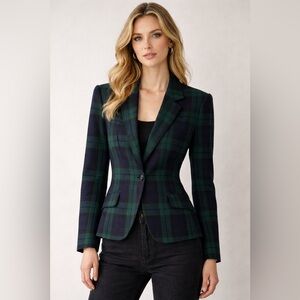 Vintage Cathy Hardwick Green Navy Plaid Blazer Jacket NWT Size 6